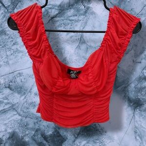 Just Polly Red Ruched Sleeveless Crop Top‎ – Sweetheart Neckline